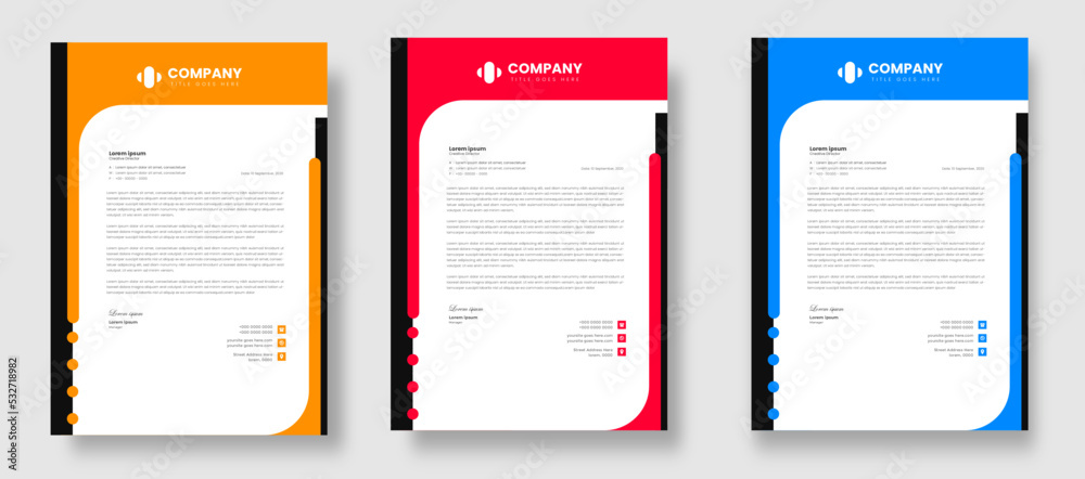 corporate modern letterhead design template set with yellow, blue and red color. creative modern letter head design templates for your project. letterhead design. letter head design.