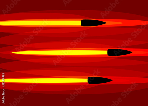 A flying bullet in motion with the fiery trace. Vector illustration.