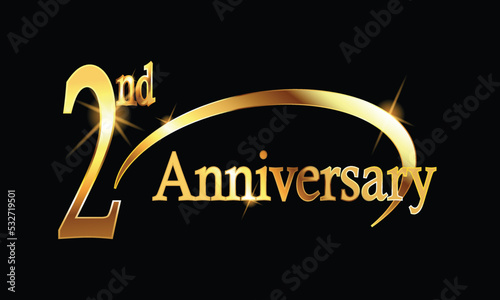 2nd Anniversary celebration. Gold Luxury Banner of 2nd Anniversary celebration. Second celebration card. Vector anniversary