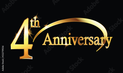 4th Anniversary celebration. Gold Luxury Banner of 4th Anniversary celebration. Fourth celebration card. Vector anniversary