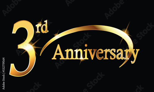 3rd Anniversary celebration. Gold Luxury Banner of 3rd Anniversary celebration. Third celebration card. Vector anniversary