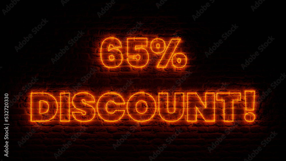 Orange Neon 65 Percent Discount with Brick Background