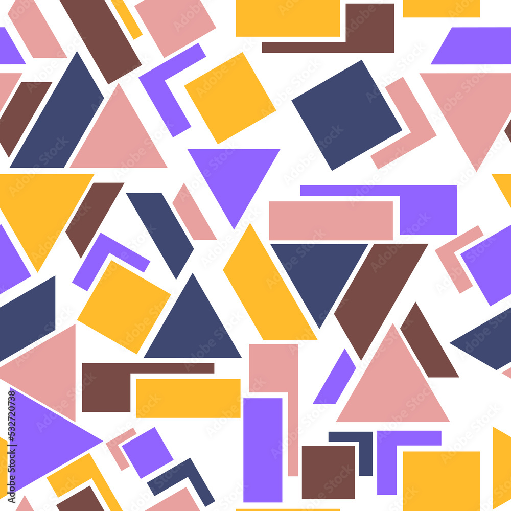Triangles, squares and rectangles seamless pattern. Geometric shapes. Prints, packaging template, textiles, bedding and wallpaper. Triangles, squares and rectangles seamless pattern. Geometric shapes. Prints, packaging template, textiles, bedding and wallpaper.