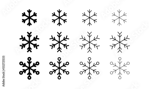 Snowflake icons set. Snowflake symbol in black style concept.