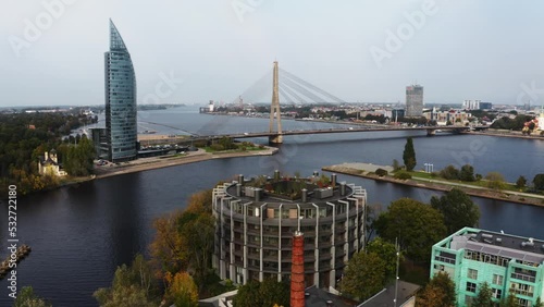 Aerial view Daugava river Riga photo