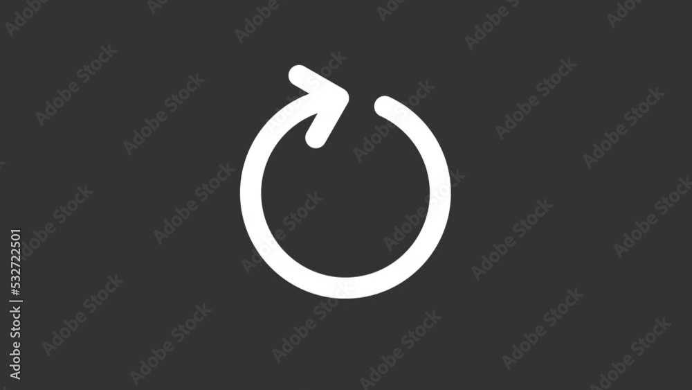 Animated refresh white line ui icon. Rotate clockwise. Seamless loop 4k video with alpha channel on transparent background. Isolated user interface symbol motion graphic design for night mode