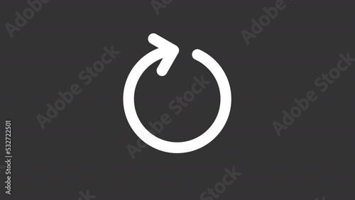 Animated refresh white line ui icon. Rotate clockwise. Seamless loop 4k video with alpha channel on transparent background. Isolated user interface symbol motion graphic design for night mode photo