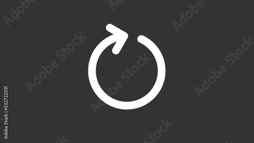 Animated refresh white line ui icon. Rotate clockwise. Seamless loop 4k video with alpha channel on transparent background. Isolated user interface symbol motion graphic design for night mode
