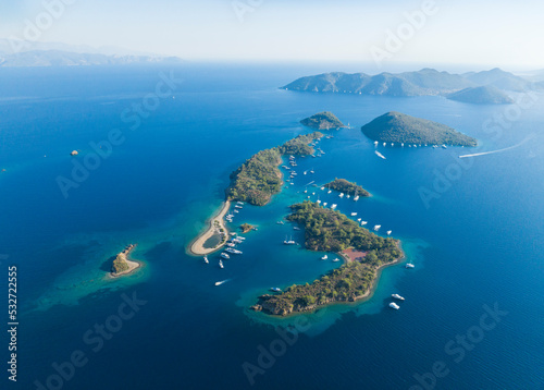 Fototapeta Naklejka Na Ścianę i Meble -  Turkish Maldives Yassica Islands Drone Photo, Gocek Mugla, Turkey