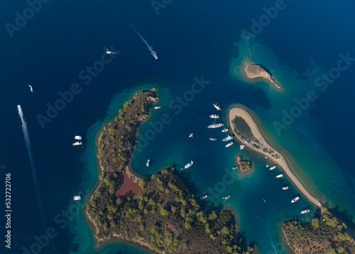 Fototapeta Naklejka Na Ścianę i Meble -  Cleopatra Hammam Bay Drone Photo, Gocek Islands Fethiye, Mugla Turkey