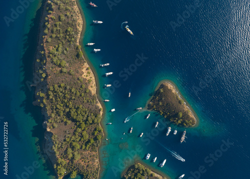 Turkish Maldives Yassica Islands Drone Photo, Gocek Mugla, Turkey