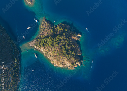 Turkish Maldives Yassica Islands Drone Photo, Gocek Mugla, Turkey