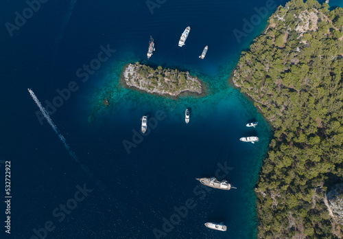 Fototapeta Naklejka Na Ścianę i Meble -  Turkish Maldives Yassica Islands Drone Photo, Gocek Mugla, Turkey
