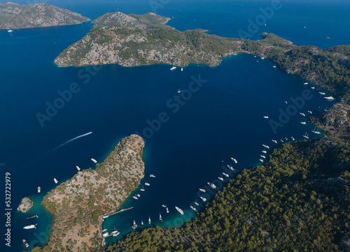 Fototapeta Naklejka Na Ścianę i Meble -  Turkish Maldives Yassica Islands Drone Photo, Gocek Mugla, Turkey	