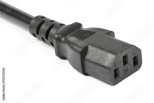 Black C13 female rubber connector power plug, isolated on white. photo