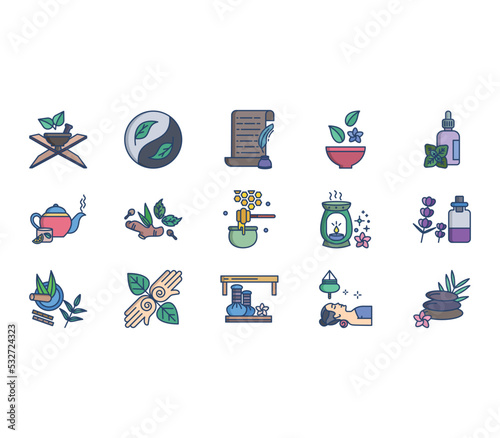 Ayurveda treatment icon set