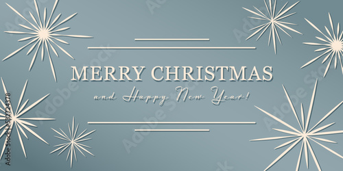 Merry Christmas elegant banner, poster, greeting card. Text with snowflakes on blue background. Vector illustration.