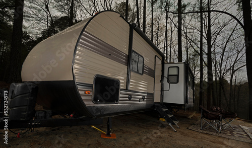 Camper trailer after sunset at Jordan Lake © Guy Sagi