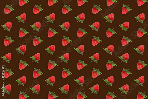 Texture of natural delicious strawberries isolated on brown background. Chocolate color for the aroma idea concept.