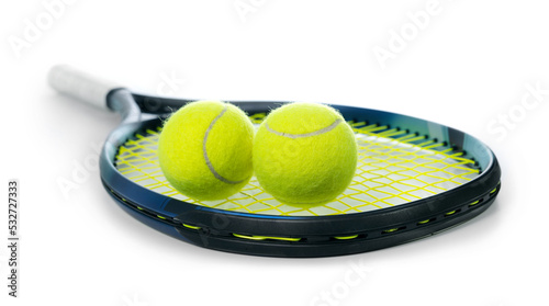 tennis racket and balls isolated on white background © ronstik