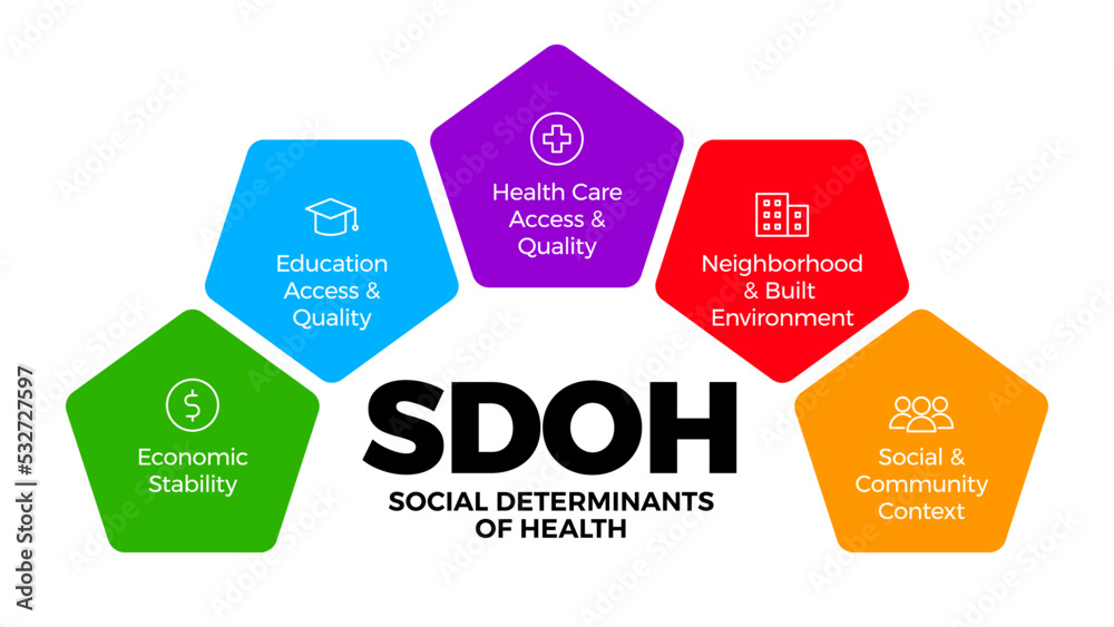 SDOH - social determinants of health - vector infographic illustration - obrazy, fototapety, plakaty 