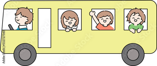 遠足に行く幼稚園バスのベクターイラスト