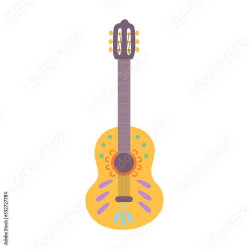 Guitar, day of dead, dia de los muertos. Vector Illustration for printing, backgrounds, covers and packaging. Image can be used for greeting cards, posters and stickers. Isolated on white background.