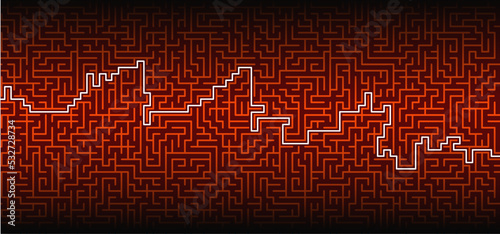 Education logic, labyrinth line. Black square maze. Vector. Find the way, labyrinth riddle. Black, white geometric pattern. labyrinth design icon. Maze tangled lines. Thinking game banner