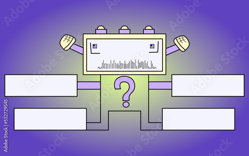Quiz game questions or test menu choice templates with answers, vector background.