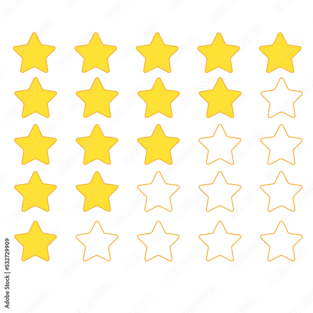 Vector 5 stars rating review, 5 star rating icon vector illustration and  Five star rate yellow row quality gold symbol ranking.