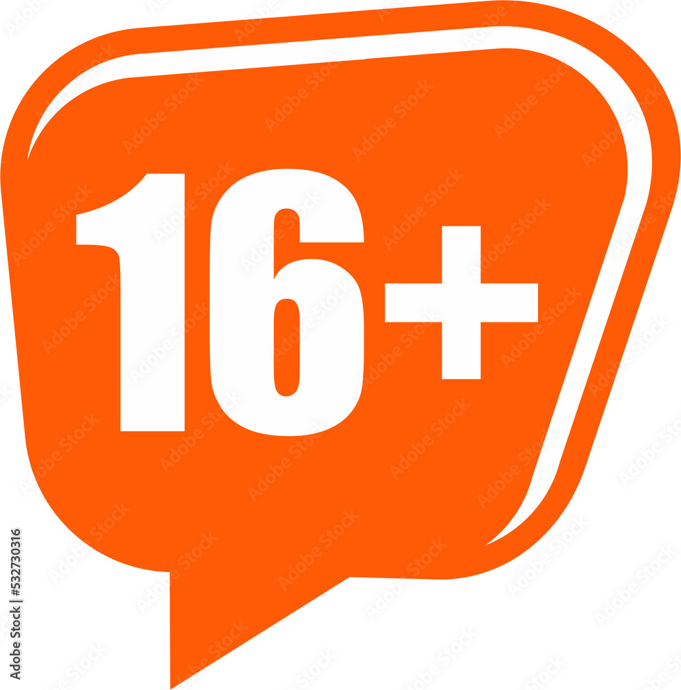 speech bubble like 16 plus. flat style ui emblem logotype graphic stamp badge design on white background. concept of unusual ban symbol, censure, adult permit and x-rated age limit mark speech bubble like 16 plus. flat style ui emblem logotype graphic stamp badge design on white background. concept of unusual ban symbol, censure, adult permit and x-rated age limit mark