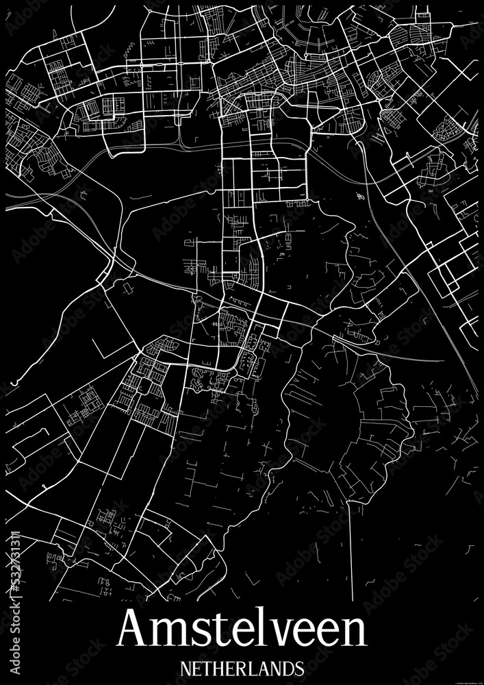 Black and White city map poster of Amstelveen Netherlands.