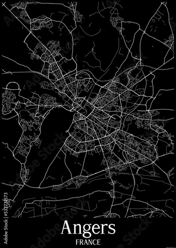 Black and White city map poster of Angers France.