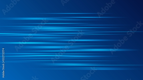 Vector Abstract, science, futuristic, energy technology concept. Digital image of light rays, stripes lines with blue light, speed and motion blur over dark blue background