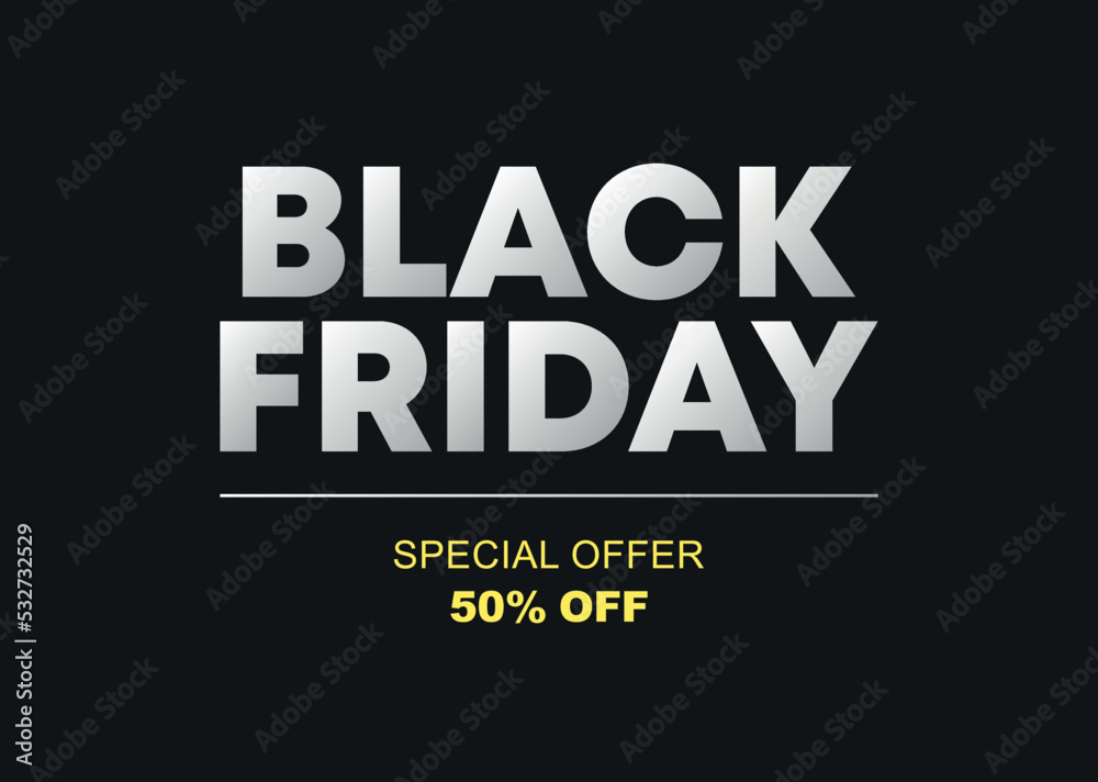 50% off. Special Offer Black Friday. Vector illustration price discount. Campaign for stores, retail