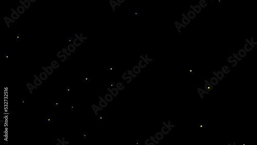 Swarm of fireflies. Set of 2. Black background. Overlay. Isolated flying insects. 59,94 fps