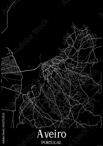 Black and White city map poster of Aveiro Portugal.