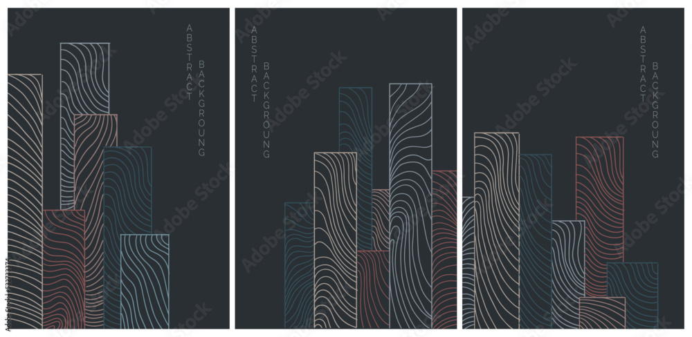 vector abstract japanese style ilustration lined rectangles in black background and colored lines	