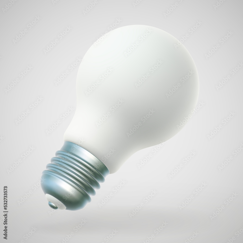 3D LED white light bulb on gray background. Concept of modern eco-friendly technology, green energy and business idea. Home equipment - realistic electric lamp, vector illustration. 3D LED white light bulb on gray background. Concept of modern eco-friendly technology, green energy and business idea. Home equipment - realistic electric lamp, vector illustration.