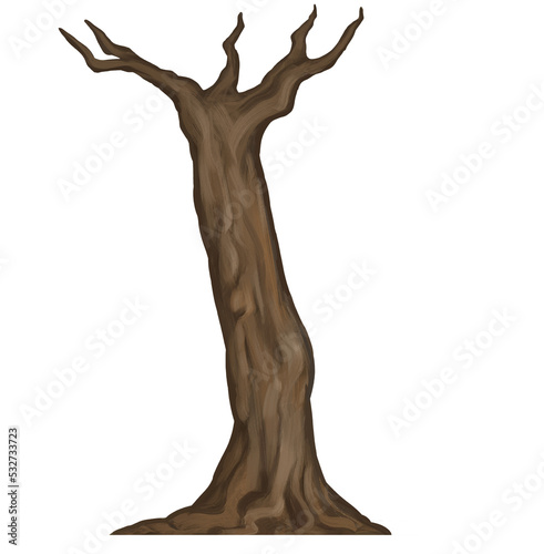 Brown bark barren tree trunk hand drawn illustration isolated on white background PNG