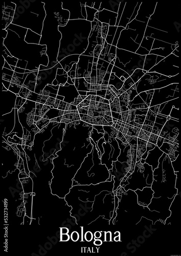 Black and White city map poster of Bologna Italy.