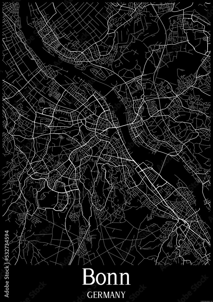 Black and White city map poster of Bonn Germany.