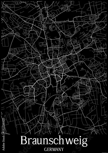 Black and White city map poster of Braunschweig Germany.