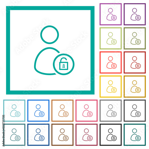 Unlock user outline flat color icons with quadrant frames photo