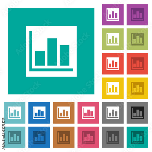 Bar graph statistics solid square flat multi colored icons