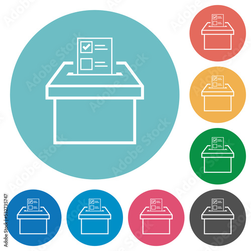 Voting paper and ballot box outline flat round icons
