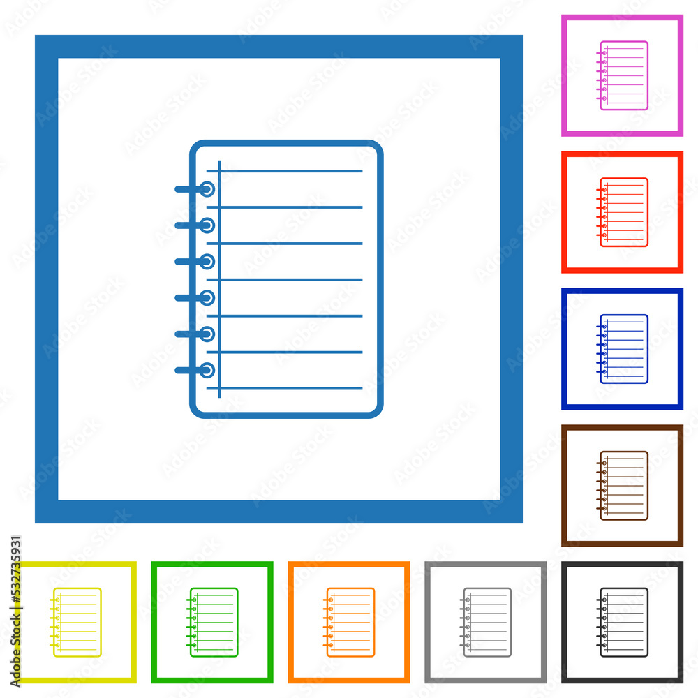 Notepad flat framed icons Notepad flat framed icons