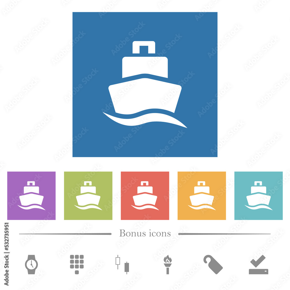 Cruise ship front view solid flat white icons in square backgrounds Cruise ship front view solid flat white icons in square backgrounds