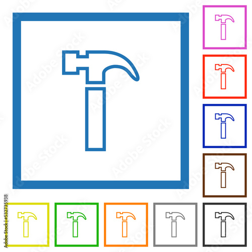 Hammer outline flat framed icons