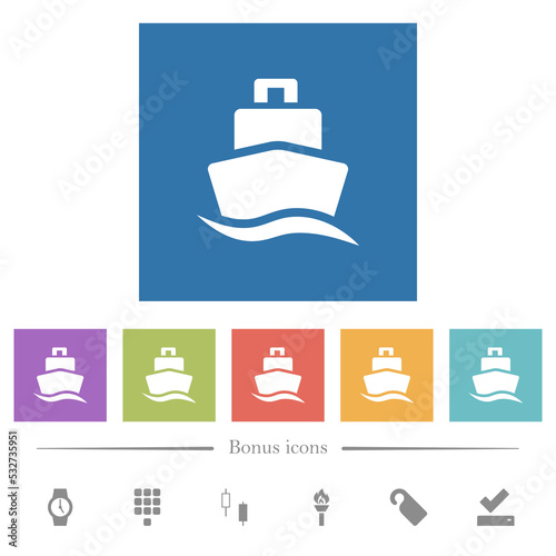 Cruise ship front view solid flat white icons in square backgrounds
